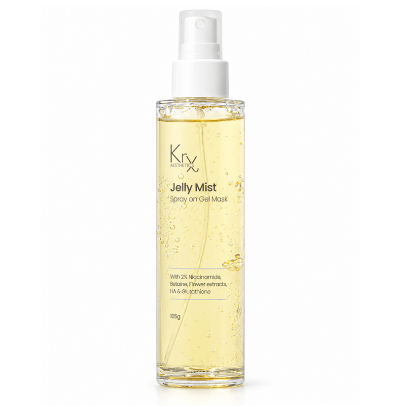 KrX Aesthetics Jelly Mist Spray-On Gel Mask 3.7oz / 105ml, hydrating Korean skincare facial mask in a convenient spray bottle.