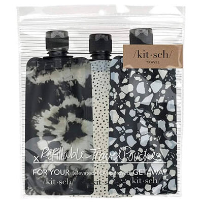Kitsch Refillable Travel Pouches 3pc Set - Black and Ivory